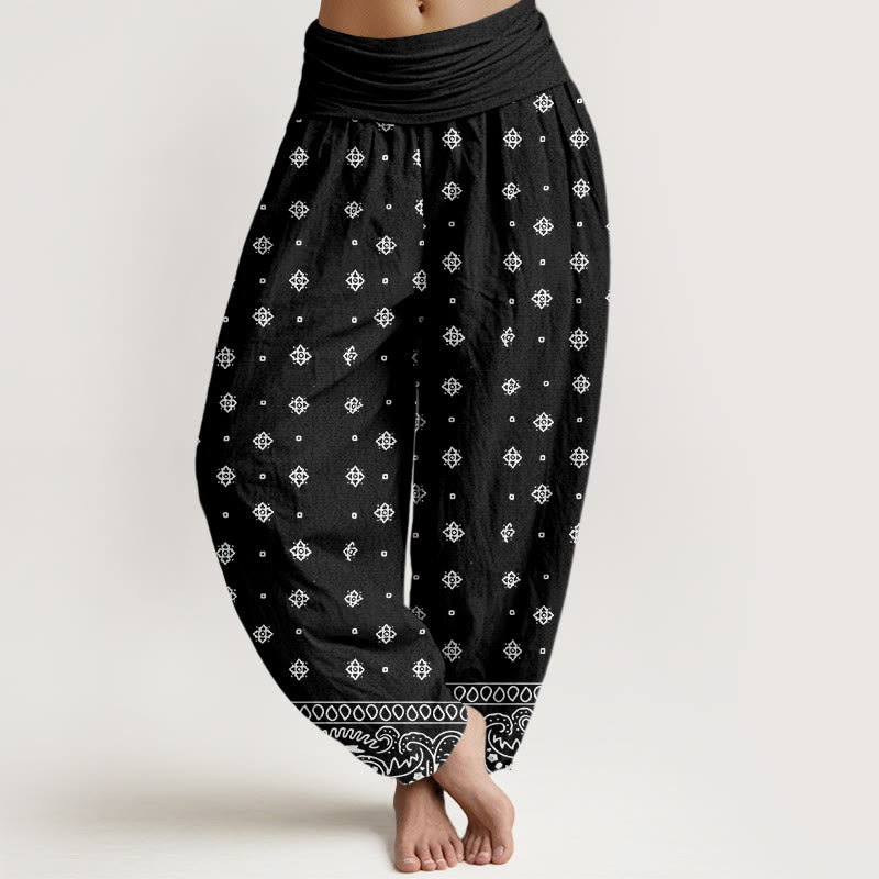 Pantalones harén con cintura elástica para mujer con estampado geométrico de cachemira y piedras de Buddha Stones - Negro - US22，UK/AU26，EU54 (6XL) - image 8