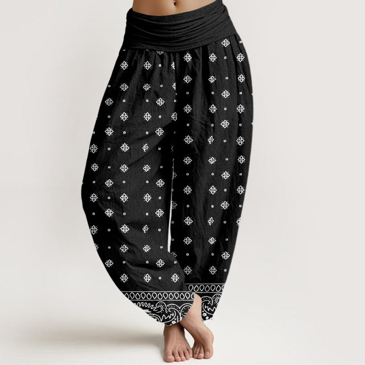 Pantalones harén con cintura elástica para mujer con estampado geométrico de cachemira y piedras de Buddha Stones - Negro - US22，UK/AU26，EU54 (6XL) - image 8