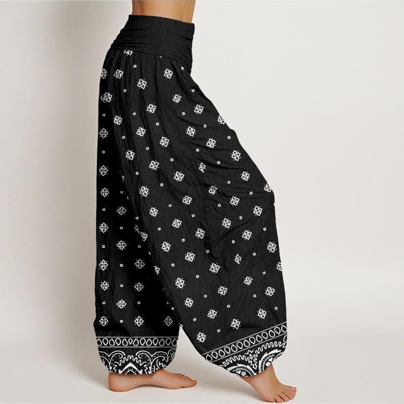 Pantalones harén con cintura elástica para mujer con estampado geométrico de cachemira y piedras de Buddha Stones - image 10
