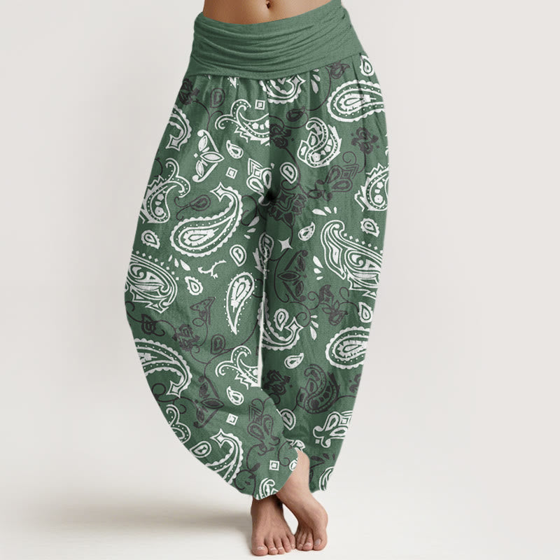 Pantalones harén informales con estampado paisley blanco y Buddha Stones para mujer, cintura elástica - Verde mar medio - US22，UK/AU26，EU54 (6XL) - image 5