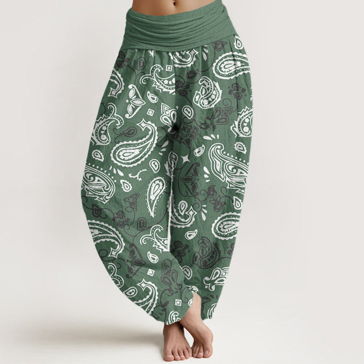 Pantalones harén informales con estampado paisley blanco y Buddha Stones para mujer, cintura elástica - Verde mar medio - US22，UK/AU26，EU54 (6XL) - image 5