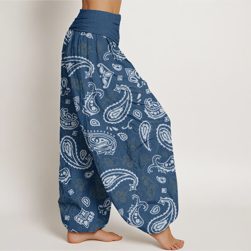 Pantalones harén informales con estampado paisley blanco y Buddha Stones para mujer, cintura elástica - image 10