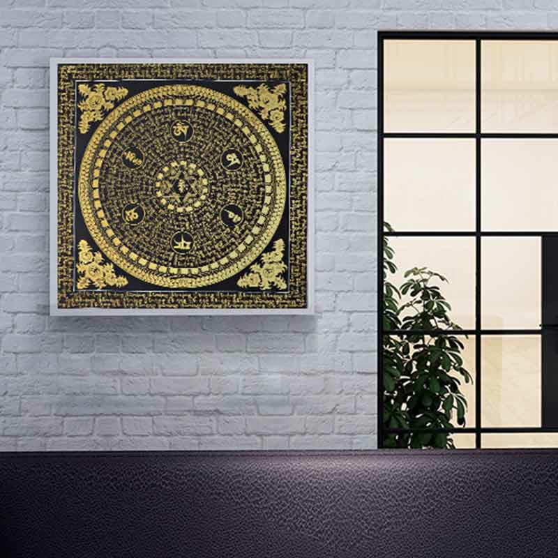 Pintura Thangka tibetana con Buddha Stones , escritura Om Mani Padme Hum, decoración hecha a mano (estilo aleatorio)