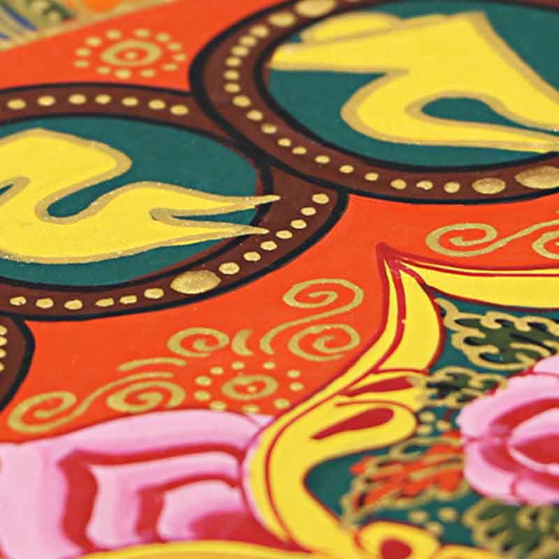 Pintura Thangka tibetana con Buddha Stones , escritura Om Mani Padme Hum, decoración hecha a mano (estilo aleatorio)