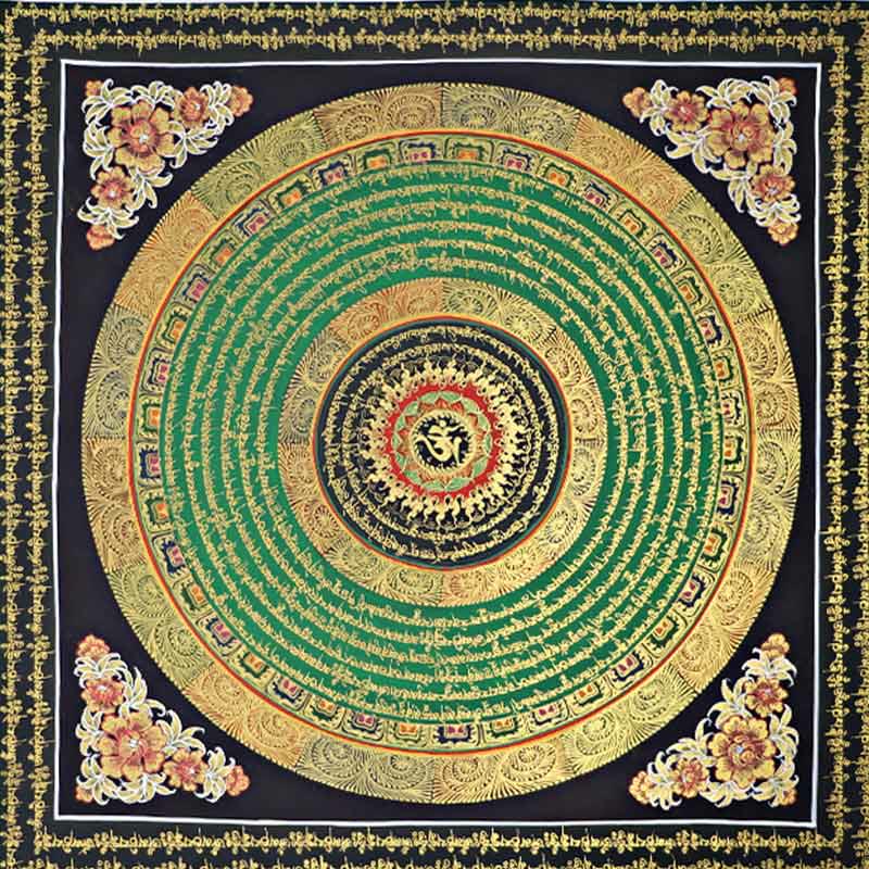 Pintura Thangka tibetana con Buddha Stones , escritura Om Mani Padme Hum, decoración hecha a mano (estilo aleatorio)