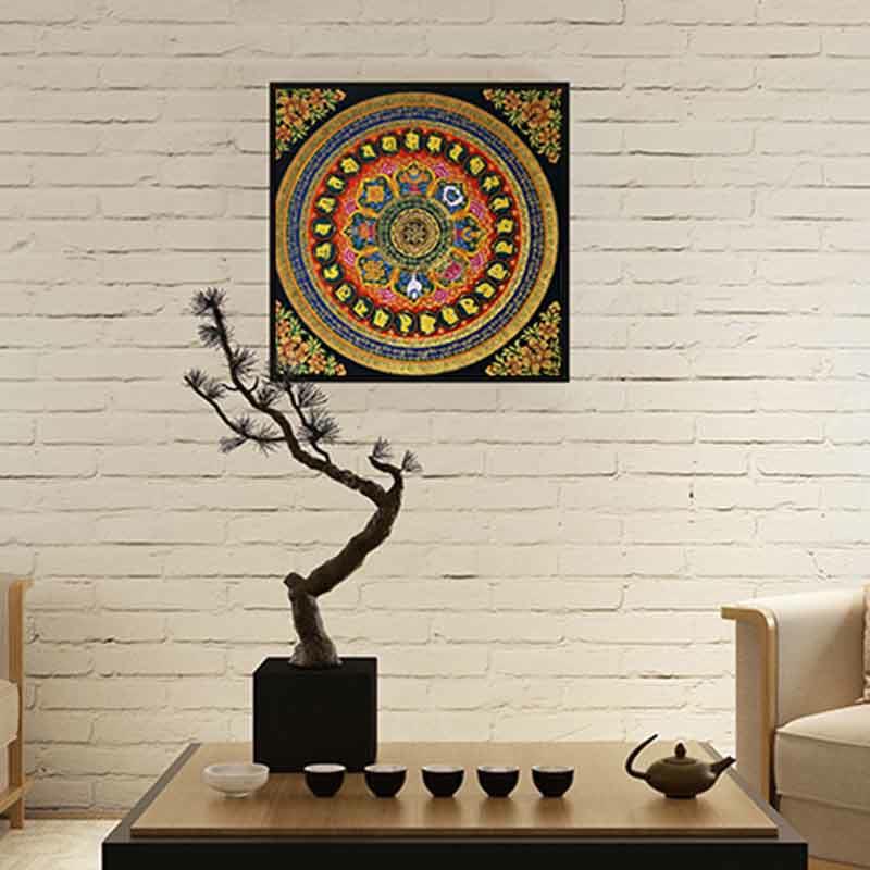 Pintura Thangka tibetana con Buddha Stones , escritura Om Mani Padme Hum, decoración hecha a mano (estilo aleatorio)