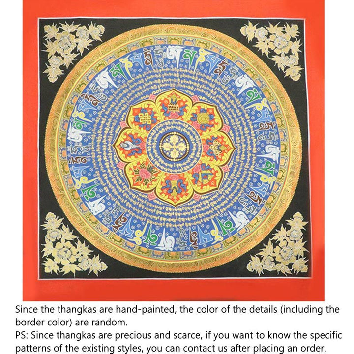 Pintura Thangka tibetana con Buddha Stones , Om Mani Padme Hum, dragón, fénix, escritura, decoración hecha a mano (estilo aleatorio)