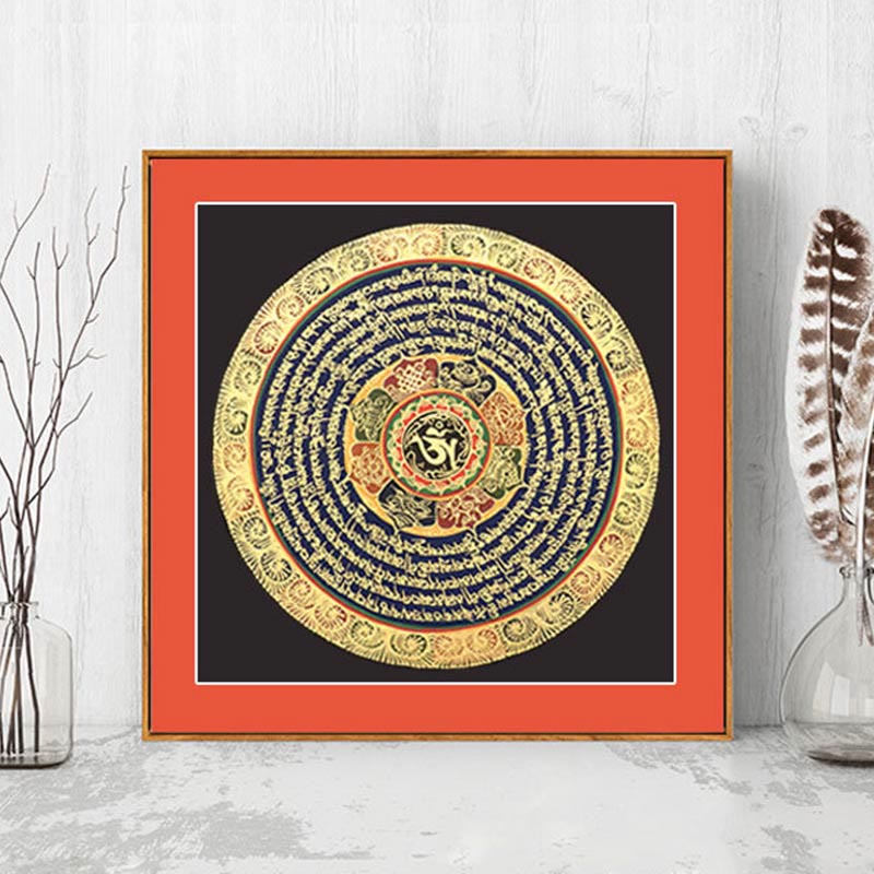 Caja ciega hecha a mano con Buddha Stones, pintura tibetana Thangka, escritura de las Seis Palabras Verdaderas (estilo aleatorio) - image 0