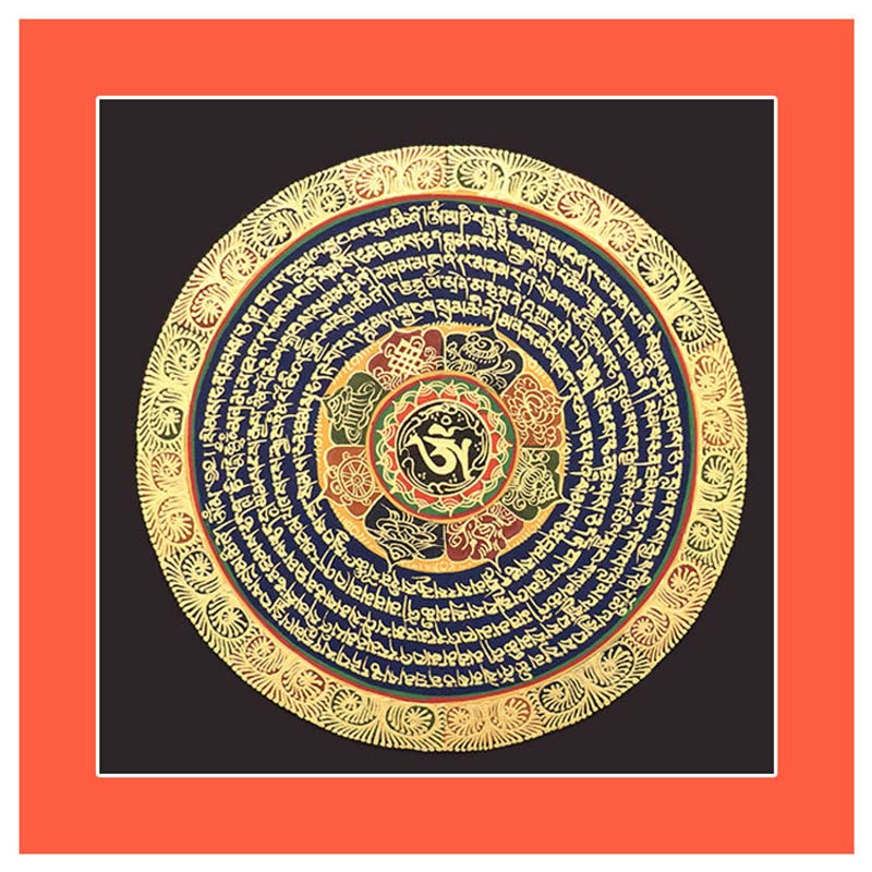 Caja ciega hecha a mano con Buddha Stones, pintura tibetana Thangka, escritura de las Seis Palabras Verdaderas (estilo aleatorio)