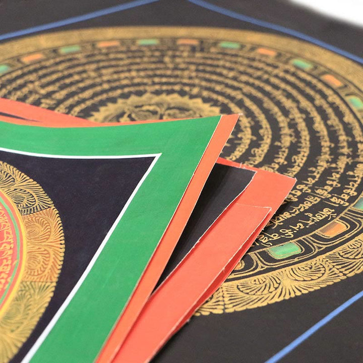 Caja ciega hecha a mano con Buddha Stones, pintura tibetana Thangka, escritura de las Seis Palabras Verdaderas (estilo aleatorio)