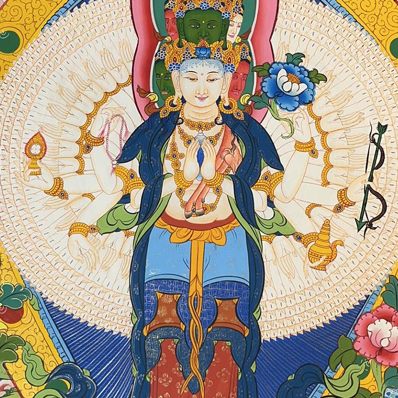 Pintura Thangka tibetana con Buddha Stones , amarilla, Dios de la Riqueza, Tara Avalokitesvara verde, decoración hecha a mano, caja ciega (estilo aleatorio)