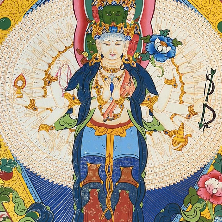 Pintura Thangka tibetana con Buddha Stones , amarilla, Dios de la Riqueza, Tara Avalokitesvara verde, decoración hecha a mano, caja ciega (estilo aleatorio)