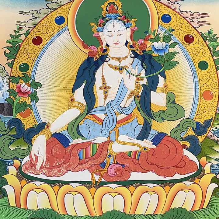 Pintura Thangka tibetana con Buddha Stones , amarilla, Dios de la Riqueza, Tara Avalokitesvara verde, decoración hecha a mano, caja ciega (estilo aleatorio)