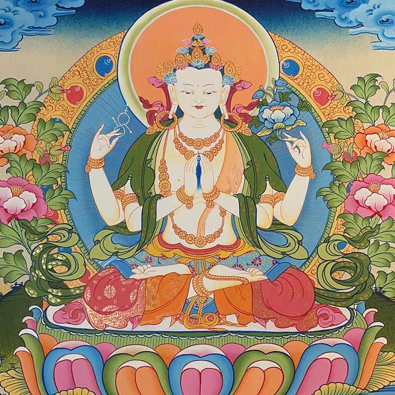 Pintura Thangka tibetana con Buddha Stones , amarilla, Dios de la Riqueza, Tara Avalokitesvara verde, decoración hecha a mano, caja ciega (estilo aleatorio)