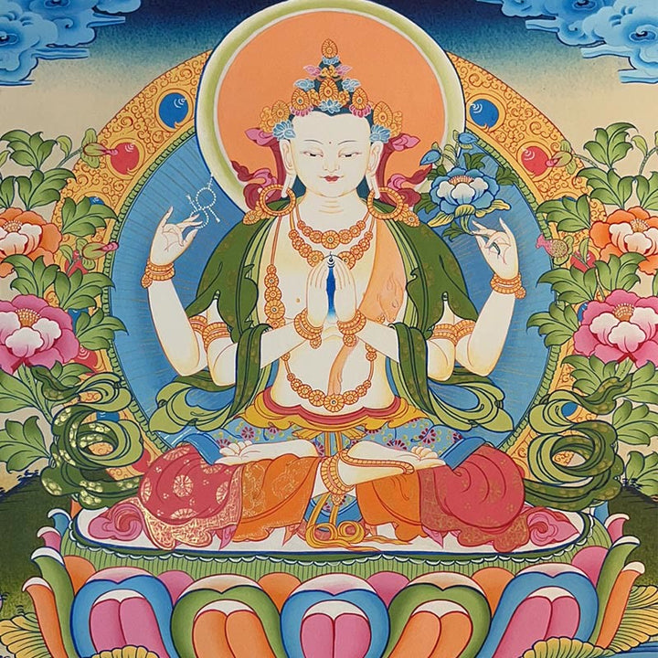 Pintura Thangka tibetana con Buddha Stones , amarilla, Dios de la Riqueza, Tara Avalokitesvara verde, decoración hecha a mano, caja ciega (estilo aleatorio)