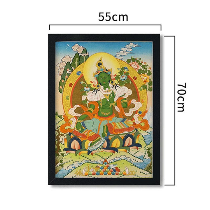 Pintura Thangka tibetana con Buddha Stones , amarilla, Dios de la Riqueza, Tara Avalokitesvara verde, decoración hecha a mano, caja ciega (estilo aleatorio)