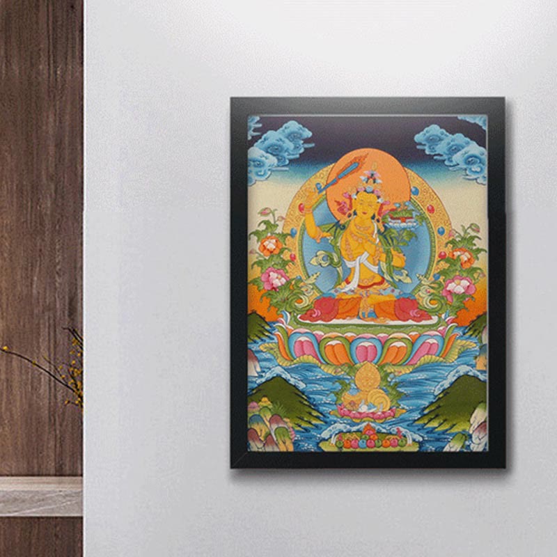 Pintura Thangka tibetana con Buddha Stones , amarilla, Dios de la Riqueza, Tara Avalokitesvara verde, decoración hecha a mano, caja ciega (estilo aleatorio)
