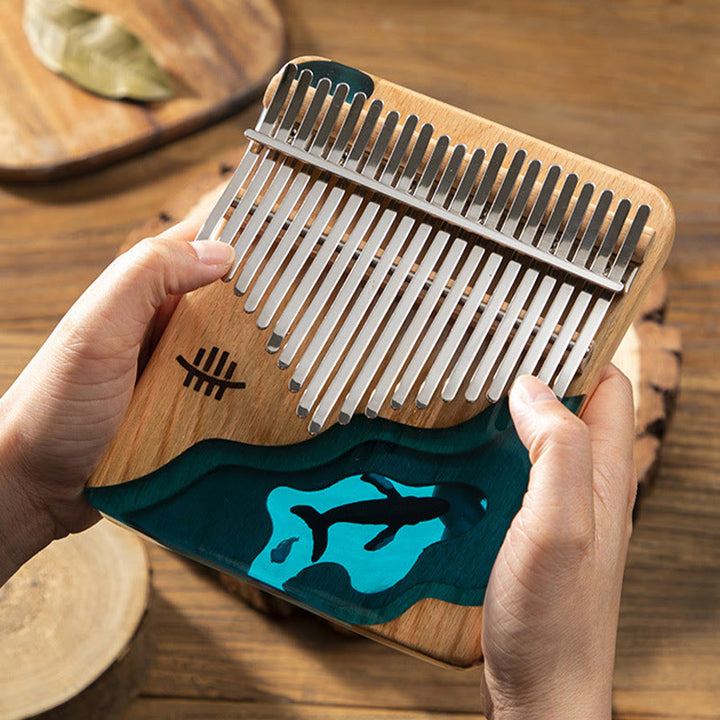 Kalimba Buddha Stones de 17/21 teclas, piano de pulgar de madera de haya, diseño de ballena azul de aguas profundas, piano de dedo portátil