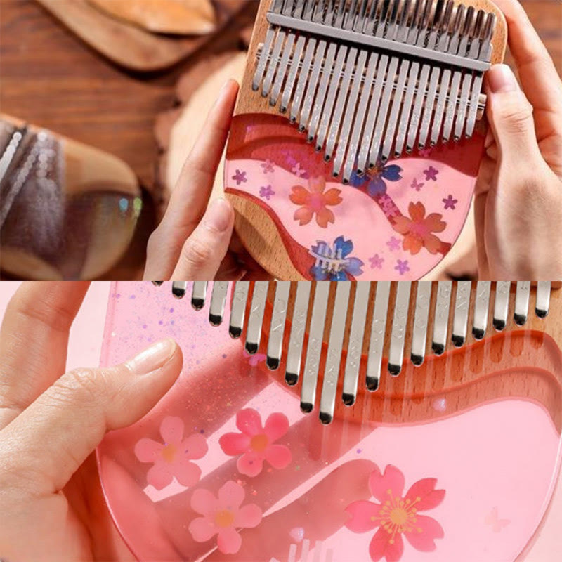 Kalimba Buddha Stones de 17/21 teclas, piano de pulgar de madera de haya y cerezo rosa, piano de dedo portátil