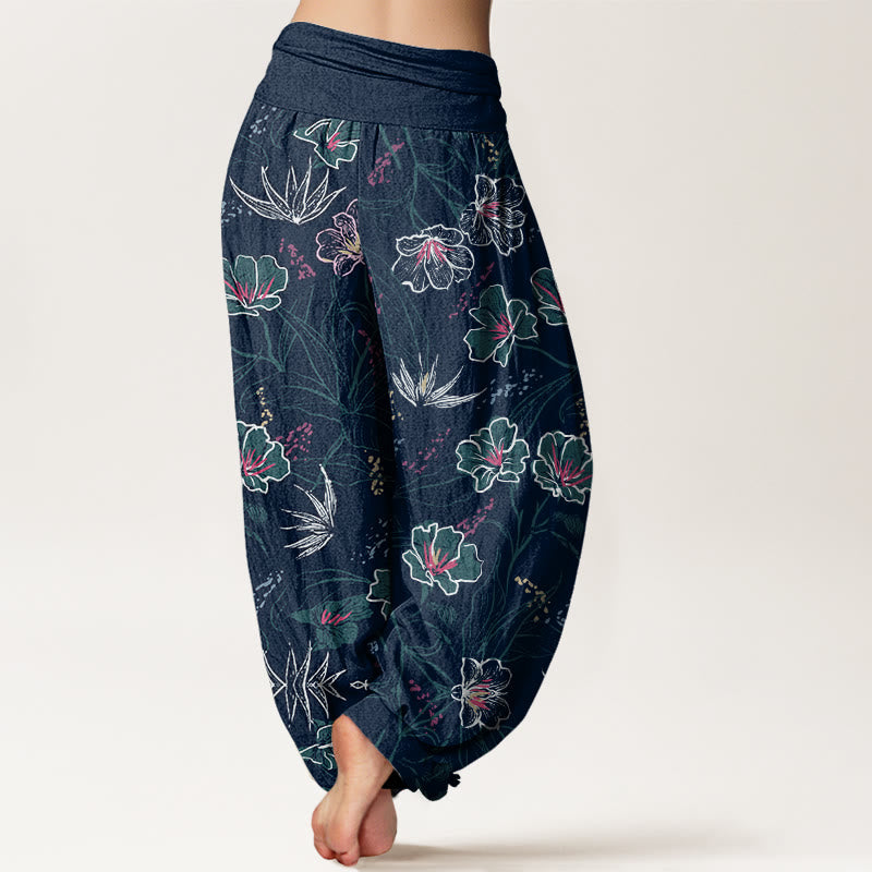 Pantalones harén informales con estampado de flores tropicales y follaje de Buddha Stones para mujer, con cintura elástica - image 2