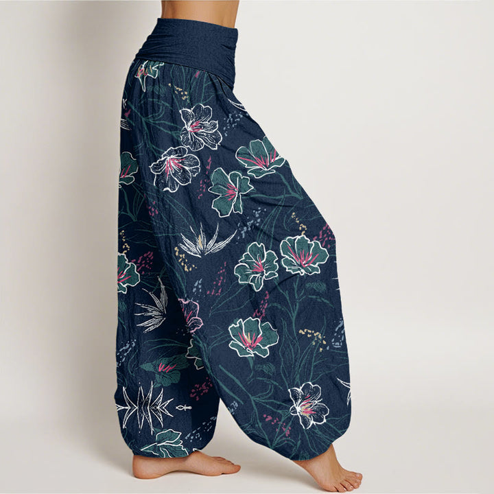 Pantalones harén informales con estampado de flores tropicales y follaje de Buddha Stones para mujer, con cintura elástica - image 3