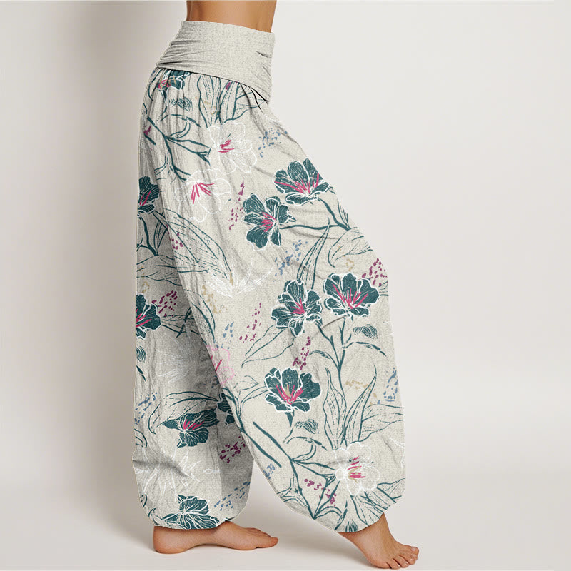 Pantalones harén informales con estampado de flores tropicales y follaje de Buddha Stones para mujer, con cintura elástica - image 7