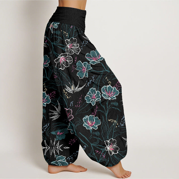 Pantalones harén informales con estampado de flores tropicales y follaje de Buddha Stones para mujer, con cintura elástica - image 10