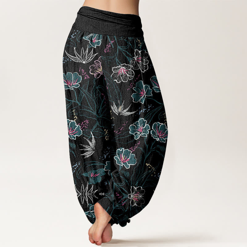 Pantalones harén informales con estampado de flores tropicales y follaje de Buddha Stones para mujer, con cintura elástica - image 9