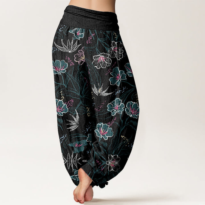 Pantalones harén informales con estampado de flores tropicales y follaje de Buddha Stones para mujer, con cintura elástica - image 9