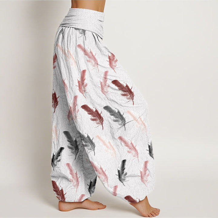 Pantalones harén informales con estampado de flores tropicales y follaje de Buddha Stones para mujer, con cintura elástica - image 3