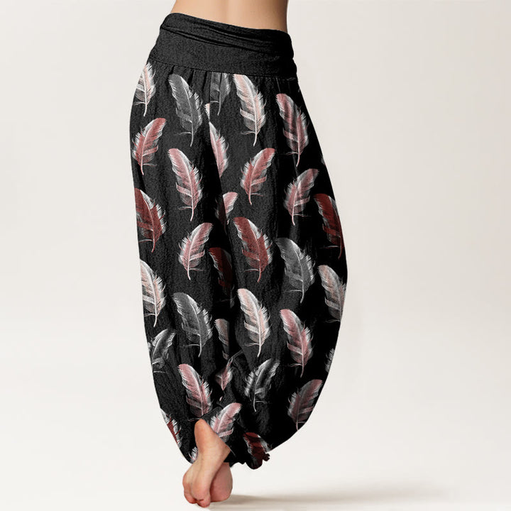 Pantalones harén informales con estampado de flores tropicales y follaje de Buddha Stones para mujer, con cintura elástica - image 6