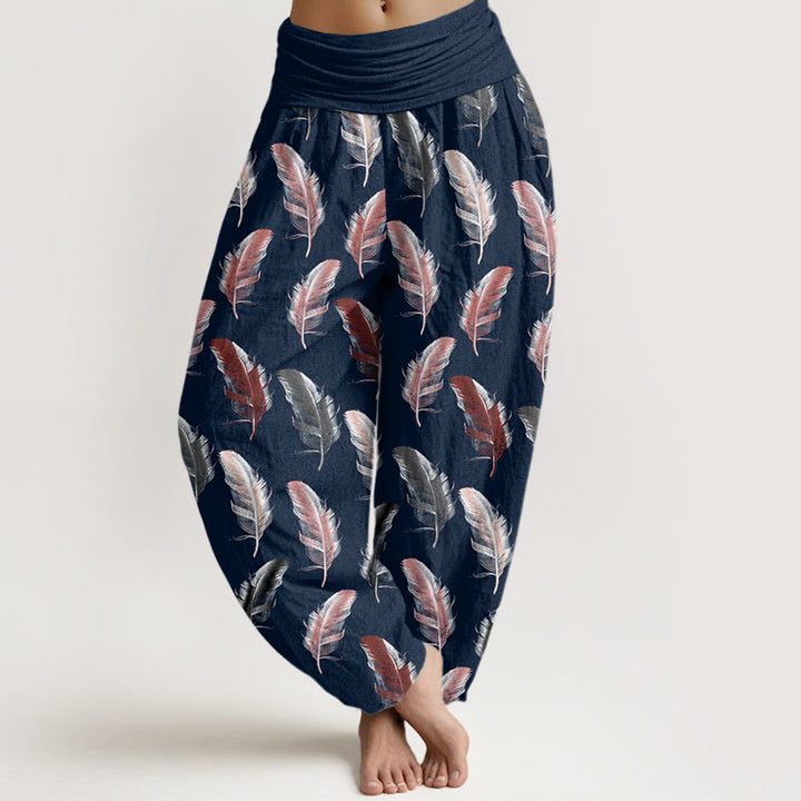 Pantalones harén informales con estampado de flores tropicales y follaje de Buddha Stones para mujer, con cintura elástica - Azul medianoche - US22，UK/AU26，EU54 (6XL) - image 8