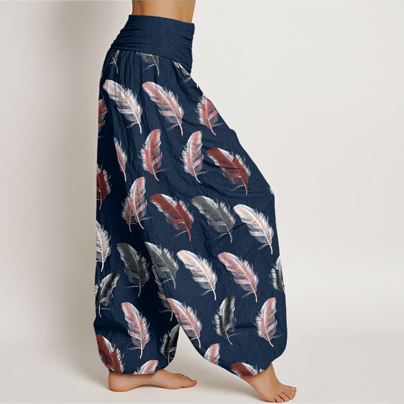 Pantalones harén informales con estampado de flores tropicales y follaje de Buddha Stones para mujer, con cintura elástica - image 10