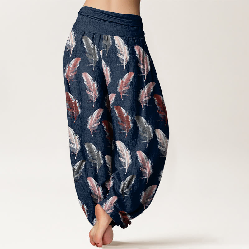 Pantalones harén informales con estampado de flores tropicales y follaje de Buddha Stones para mujer, con cintura elástica - image 9