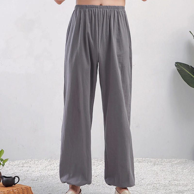 Pantalones de práctica de tai chi y qigong unisex de color sólido con cintura elástica y bolsillos , de Buddha Stones, para verano - Macho gris - 3XL- APTO PARA US./ UK/AU/ EU- 2XL - image 0
