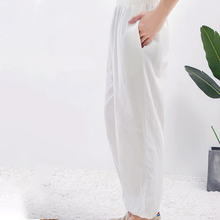 Pantalones de práctica de tai chi y qigong unisex de color sólido con cintura elástica y bolsillos , de Buddha Stones, para verano - image 5