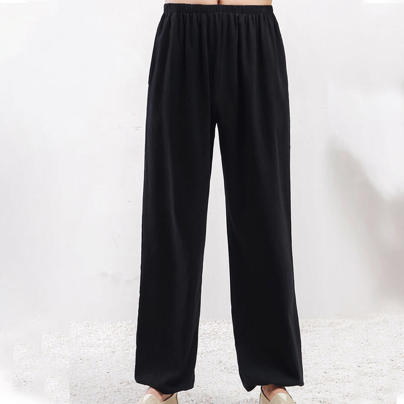 Pantalones de práctica de tai chi y qigong unisex de color sólido con cintura elástica y bolsillos , de Buddha Stones, para verano - Mujer negra - 3XL- APTO PARA US. UK/ AU/UE - 2XL - image 12