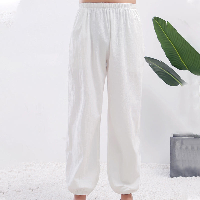 Pantalones de práctica de tai chi y qigong unisex de color sólido con cintura elástica y bolsillos , de Buddha Stones, para verano - image 4