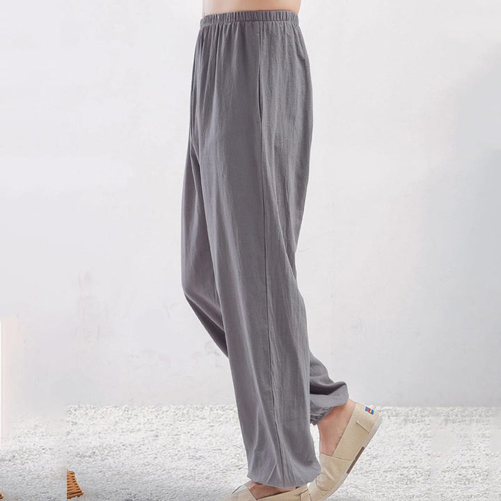 Pantalones de práctica de tai chi y qigong unisex de color sólido con cintura elástica y bolsillos , de Buddha Stones, para verano - Hembra gris - 3XL- APTO PARA US./ UK/AU/ EU- 2XL - image 1