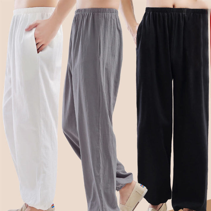 Pantalones de práctica de tai chi y qigong unisex de color sólido con cintura elástica y bolsillos , de Buddha Stones, para verano - image 13