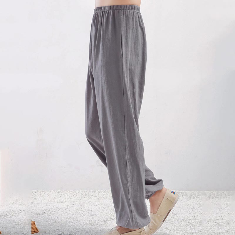 Pantalones de práctica de tai chi y qigong unisex de color sólido con cintura elástica y bolsillos , de Buddha Stones, para verano - Hembra gris - 3XL- APTO PARA US. UK/ AU/UE - 2XL - image 1
