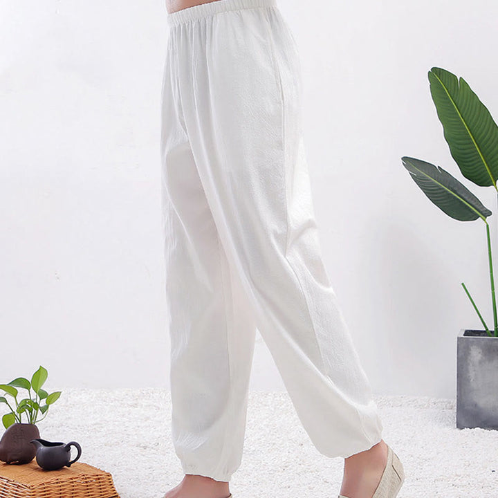 Pantalones de práctica de tai chi y qigong unisex de color sólido con cintura elástica y bolsillos , de Buddha Stones, para verano - Mujer blanca - 3XL- APTO PARA US. UK/ AU/UE - 2XL - image 3