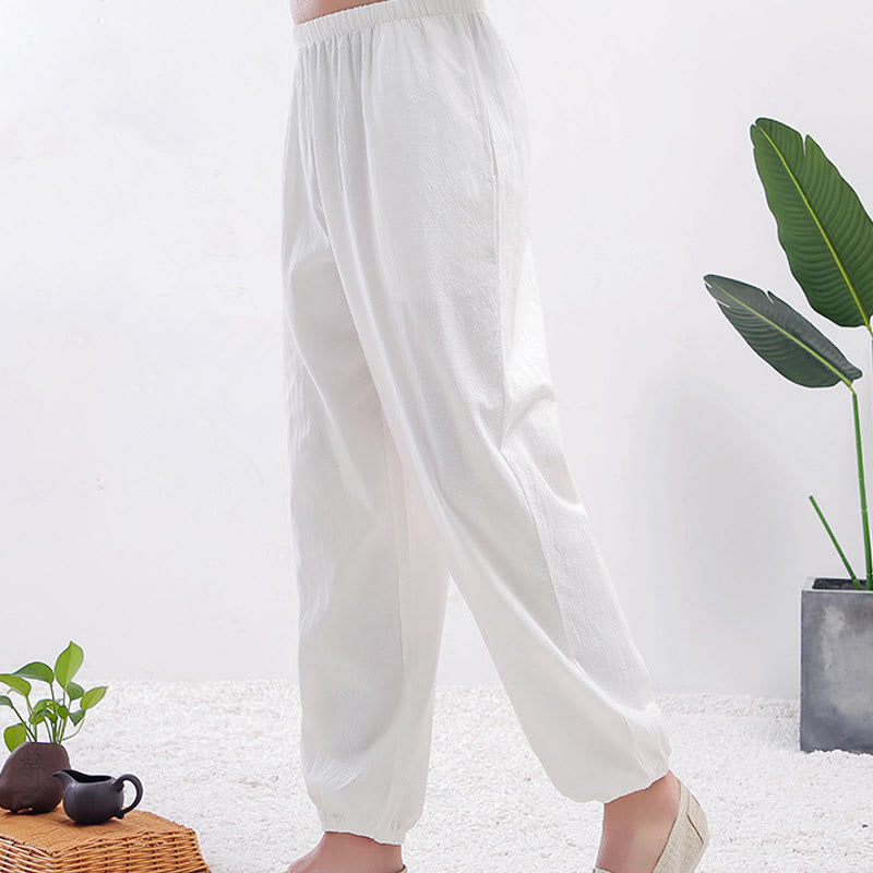 Pantalones de práctica de tai chi y qigong unisex de color sólido con cintura elástica y bolsillos , de Buddha Stones, para verano - Mujer blanca - 3XL- APTO PARA US./ UK/AU/ EU- 2XL - image 3