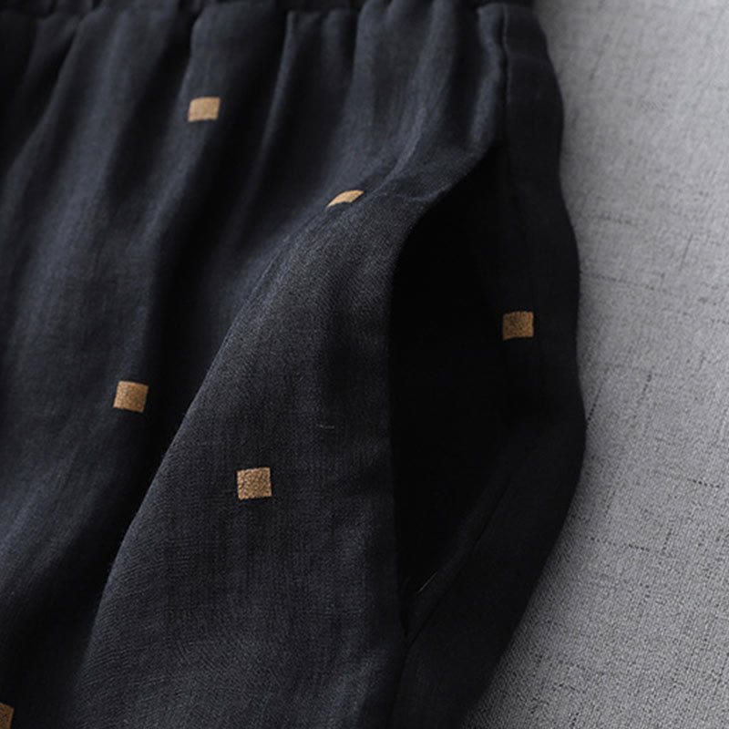 Pantalones anchos de lino y algodón para mujer con diseño de lunares de verano y bolsillos. - image 11