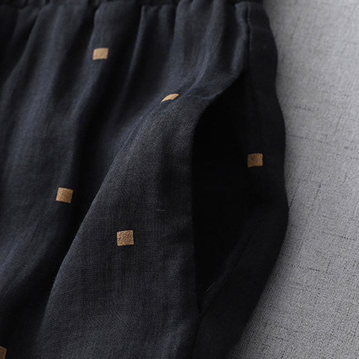 Pantalones anchos de lino y algodón para mujer con diseño de lunares de verano y bolsillos. - image 11