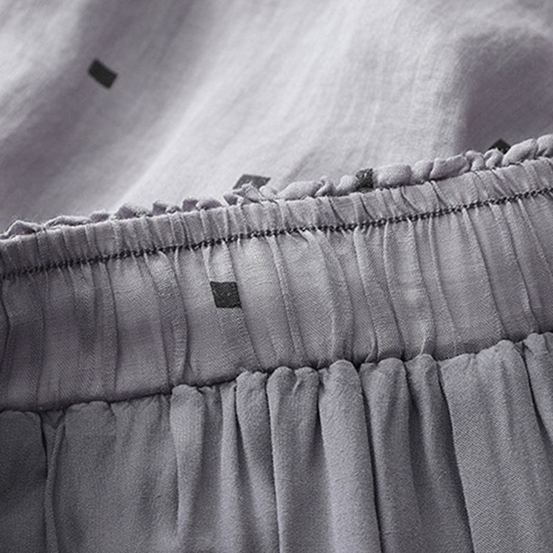 Pantalones anchos de lino y algodón para mujer con diseño de lunares de verano y bolsillos. - image 5