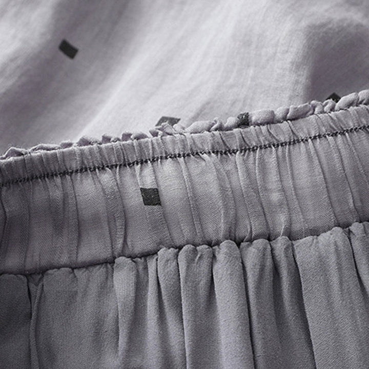 Pantalones anchos de lino y algodón para mujer con diseño de lunares de verano y bolsillos. - image 5