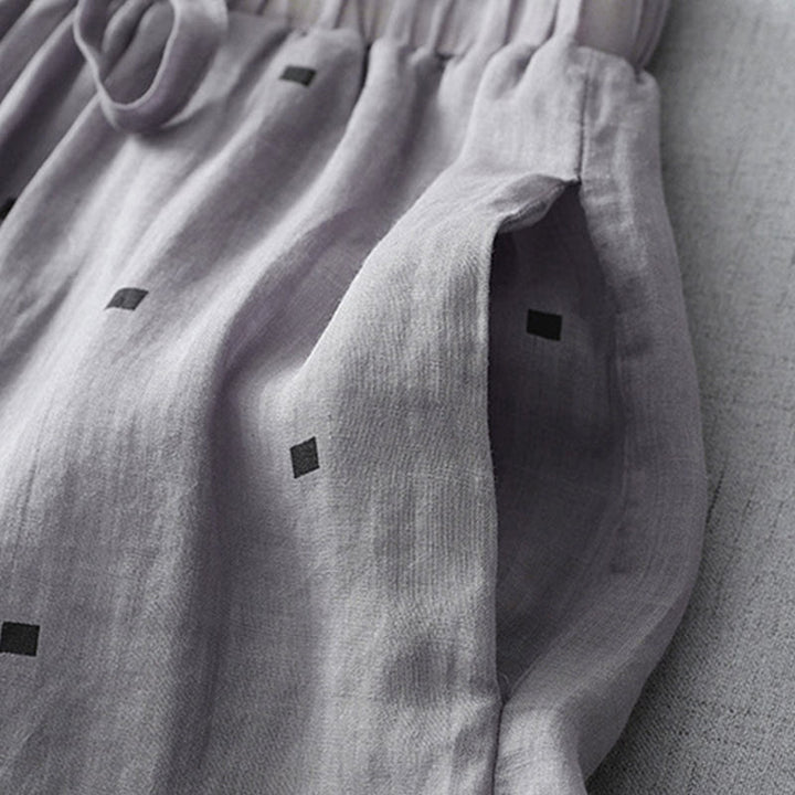 Pantalones anchos de lino y algodón para mujer con diseño de lunares de verano y bolsillos. - image 4