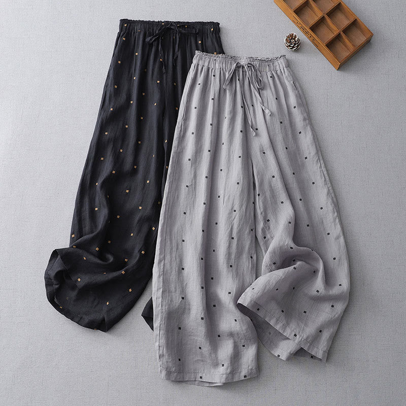 Pantalones anchos de lino y algodón para mujer con diseño de lunares de verano y bolsillos. - image 14