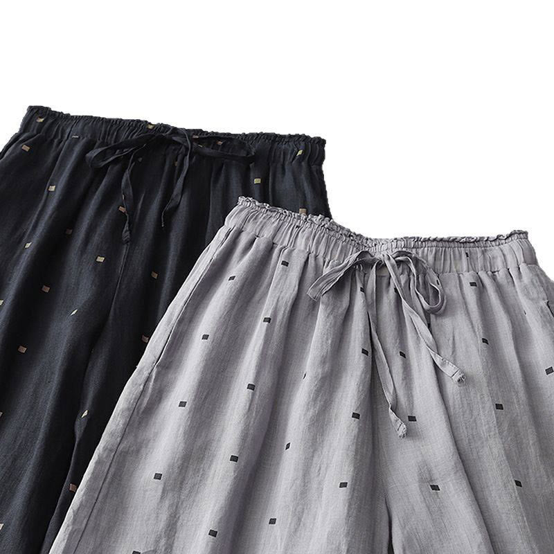 Pantalones anchos de lino y algodón para mujer con diseño de lunares de verano y bolsillos. - image 17